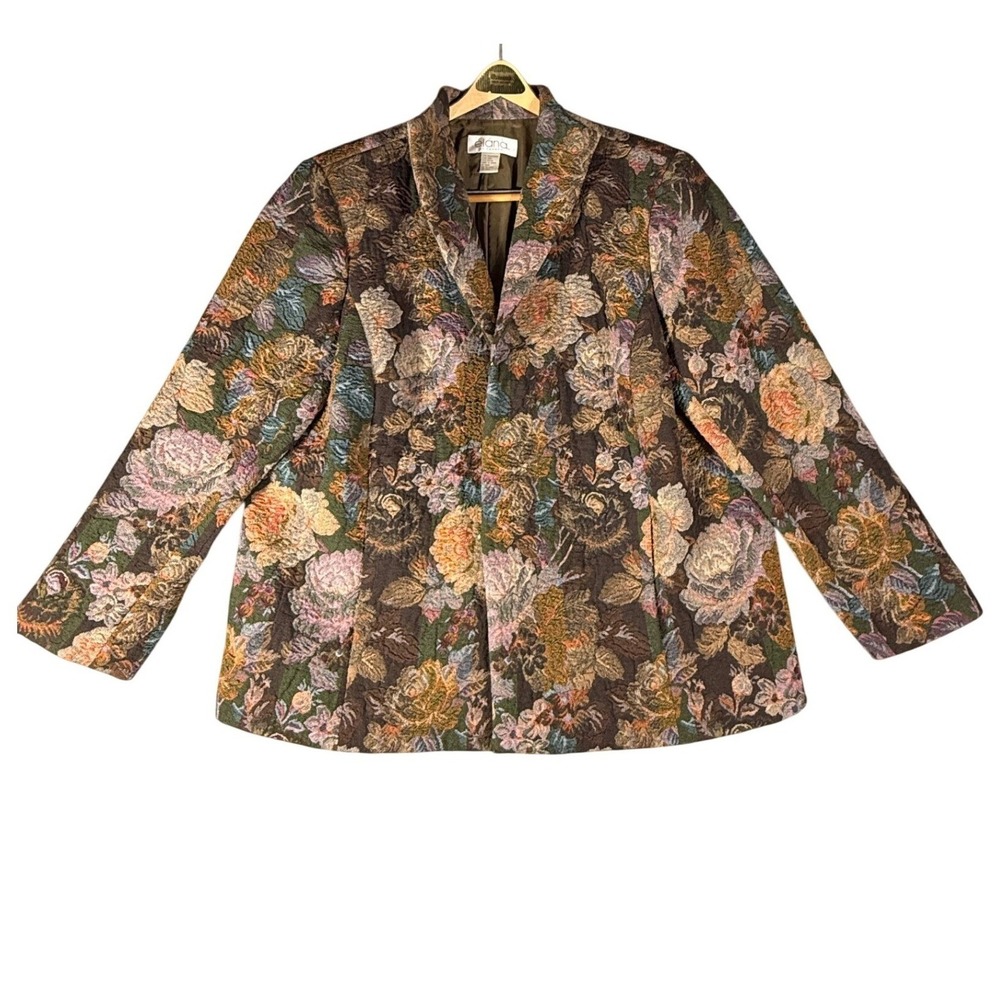 Womens Plus Size 22 Floral Tapestry Blazer Jacket Wool Blend Stand Collar